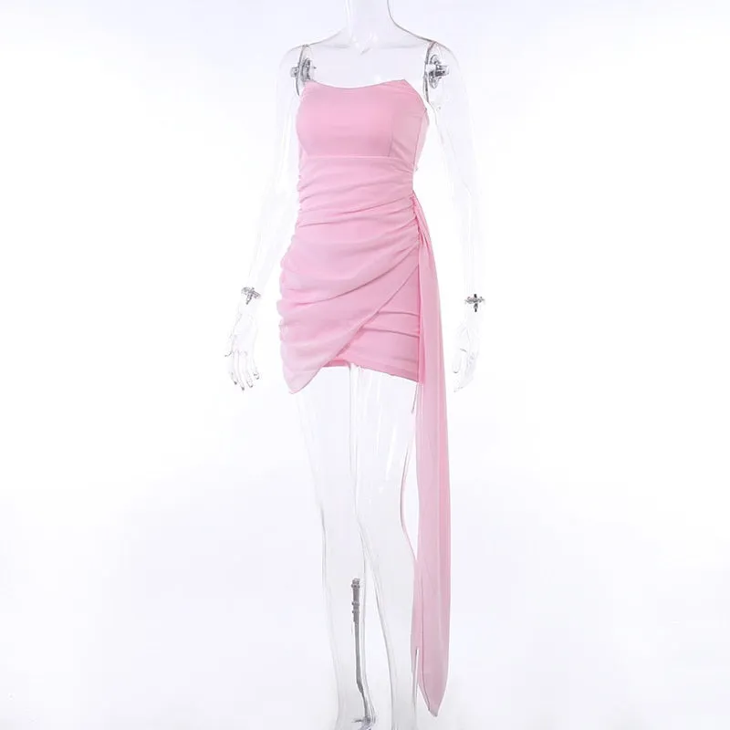 Pink Mesh Corset Charming Draped Tube Mini Dress