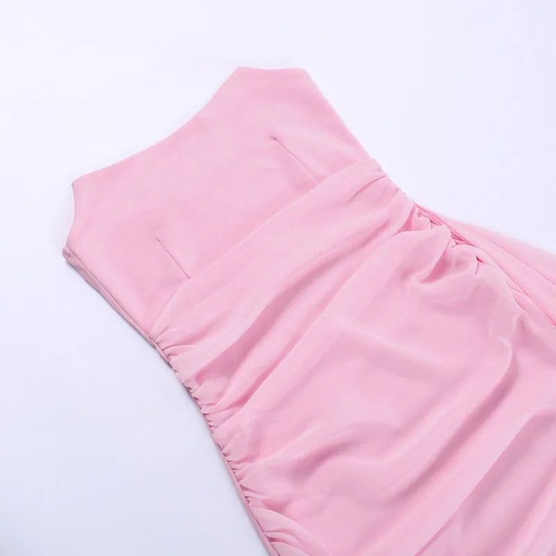Pink Mesh Corset Charming Draped Tube Mini Dress