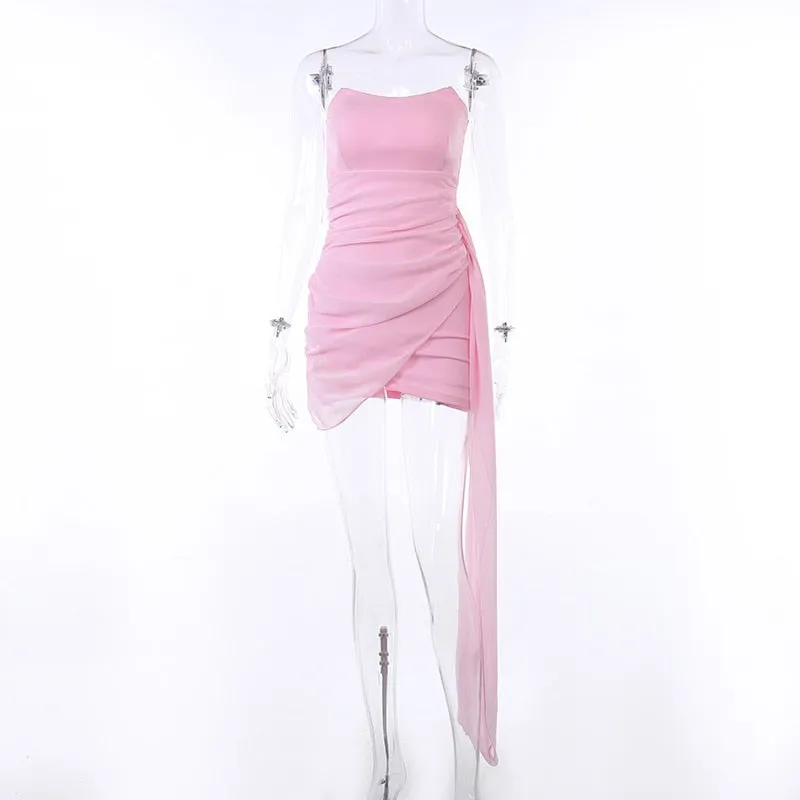 Pink Mesh Corset Charming Draped Tube Mini Dress