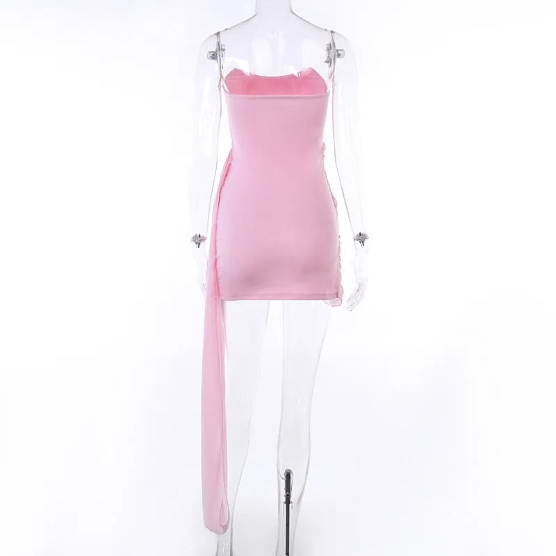 Pink Mesh Corset Charming Draped Tube Mini Dress