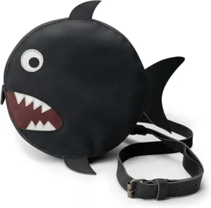 Piranha-Shaped Circular Shoulder Bag, Crossbody Bag, Messenger Bag, Full Grain Leather, Handmade, Charcoal Black