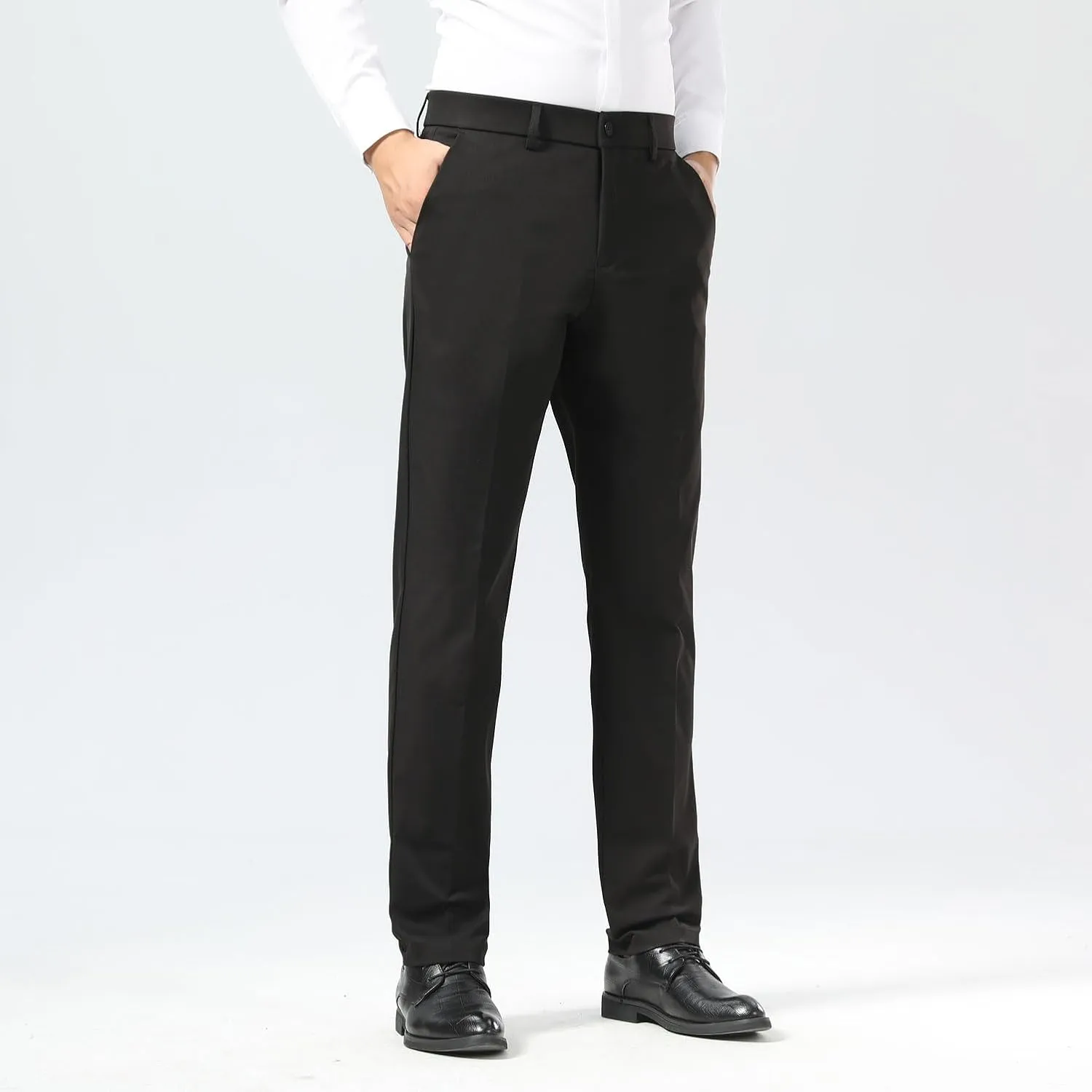 Plaid&Plain Men's Dress Pants Slim Fit Stretch Khaki Pants Wrinkle Free