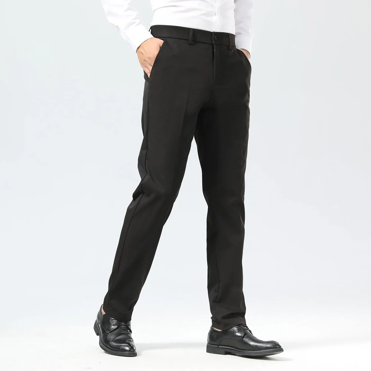 Plaid&Plain Men's Dress Pants Slim Fit Stretch Khaki Pants Wrinkle Free