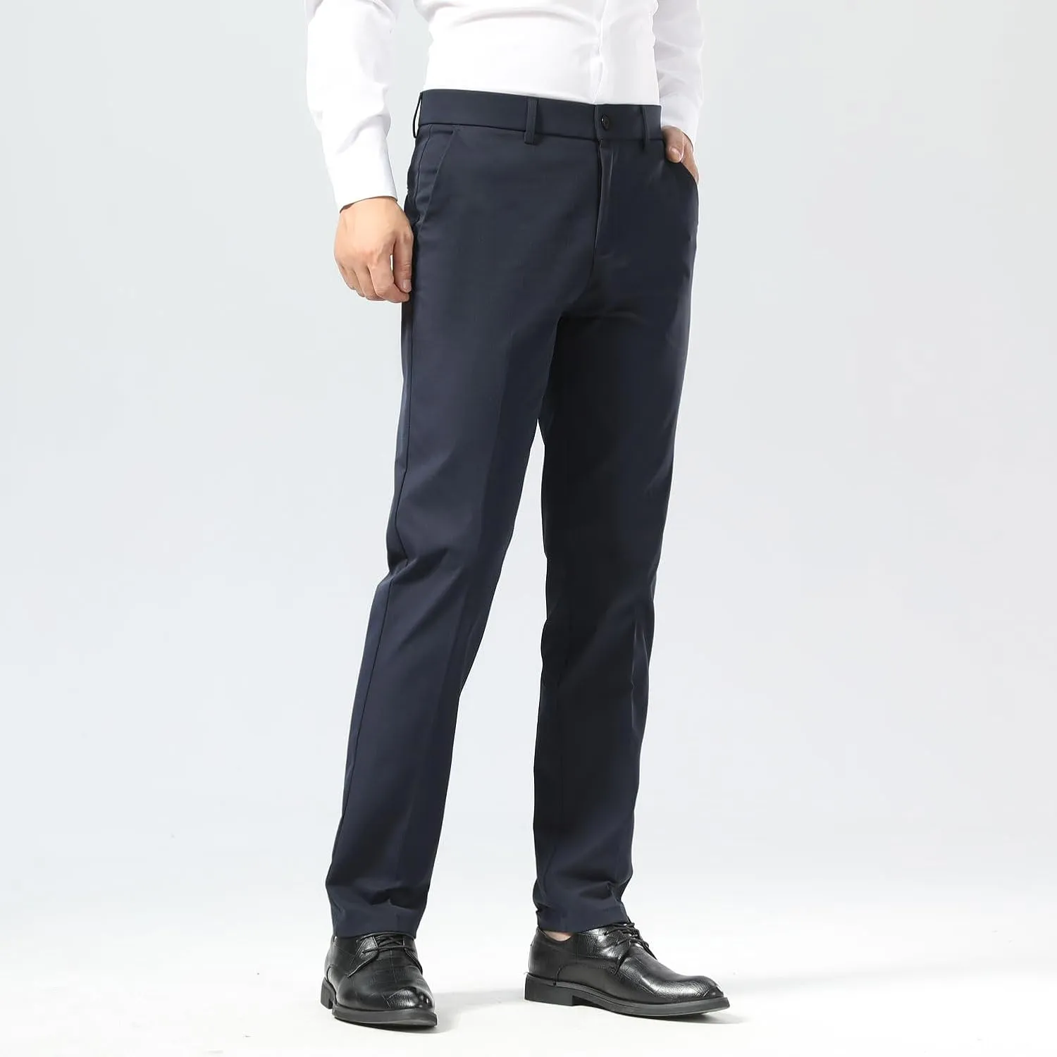 Plaid&Plain Men's Dress Pants Slim Fit Stretch Khaki Pants Wrinkle Free