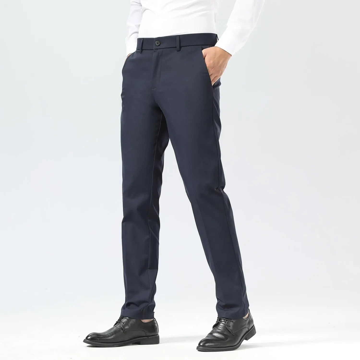 Plaid&Plain Men's Dress Pants Slim Fit Stretch Khaki Pants Wrinkle Free