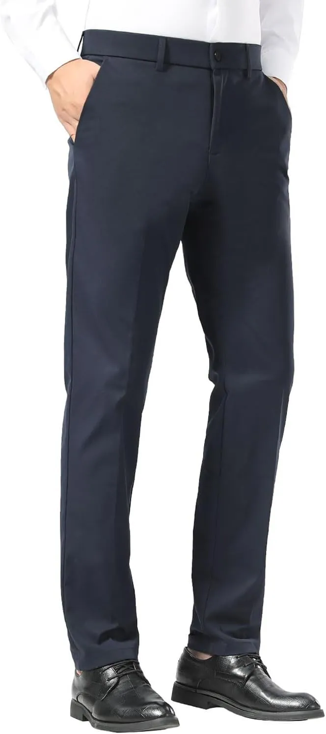 Plaid&Plain Men's Dress Pants Slim Fit Stretch Khaki Pants Wrinkle Free