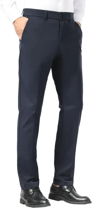 Plaid&Plain Men's Dress Pants Slim Fit Stretch Khaki Pants Wrinkle Free