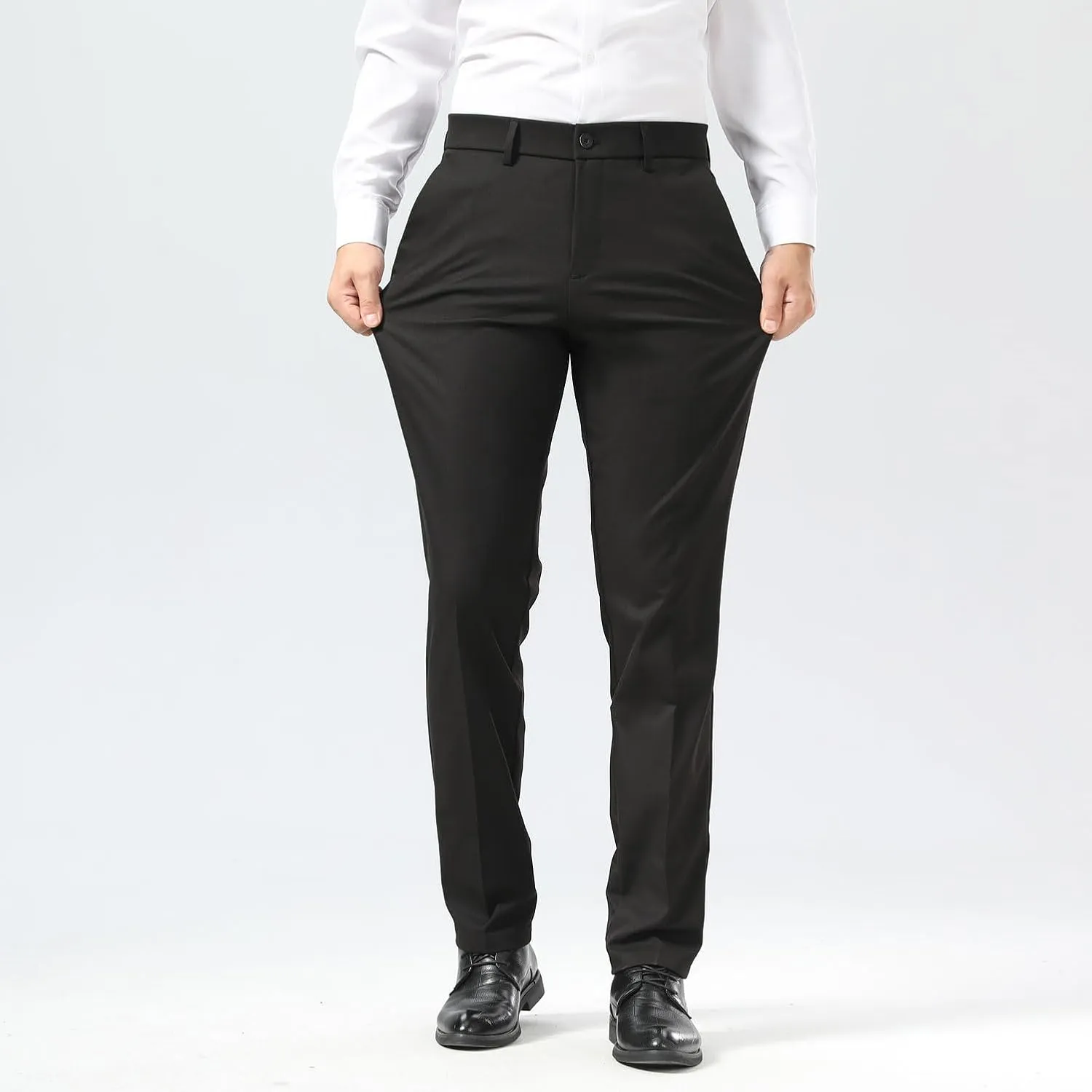 Plaid&Plain Men's Dress Pants Slim Fit Stretch Khaki Pants Wrinkle Free