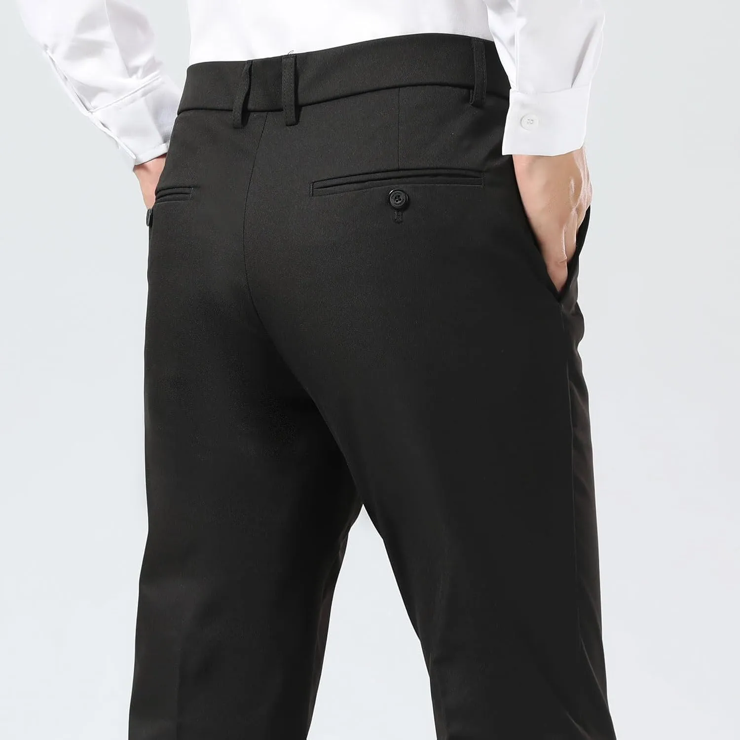Plaid&Plain Men's Dress Pants Slim Fit Stretch Khaki Pants Wrinkle Free