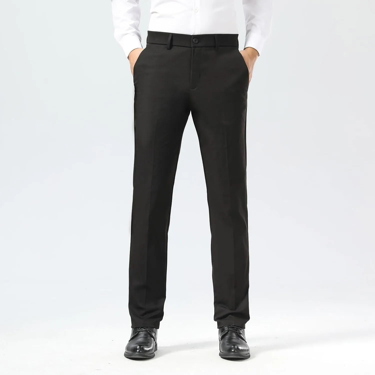 Plaid&Plain Men's Dress Pants Slim Fit Stretch Khaki Pants Wrinkle Free