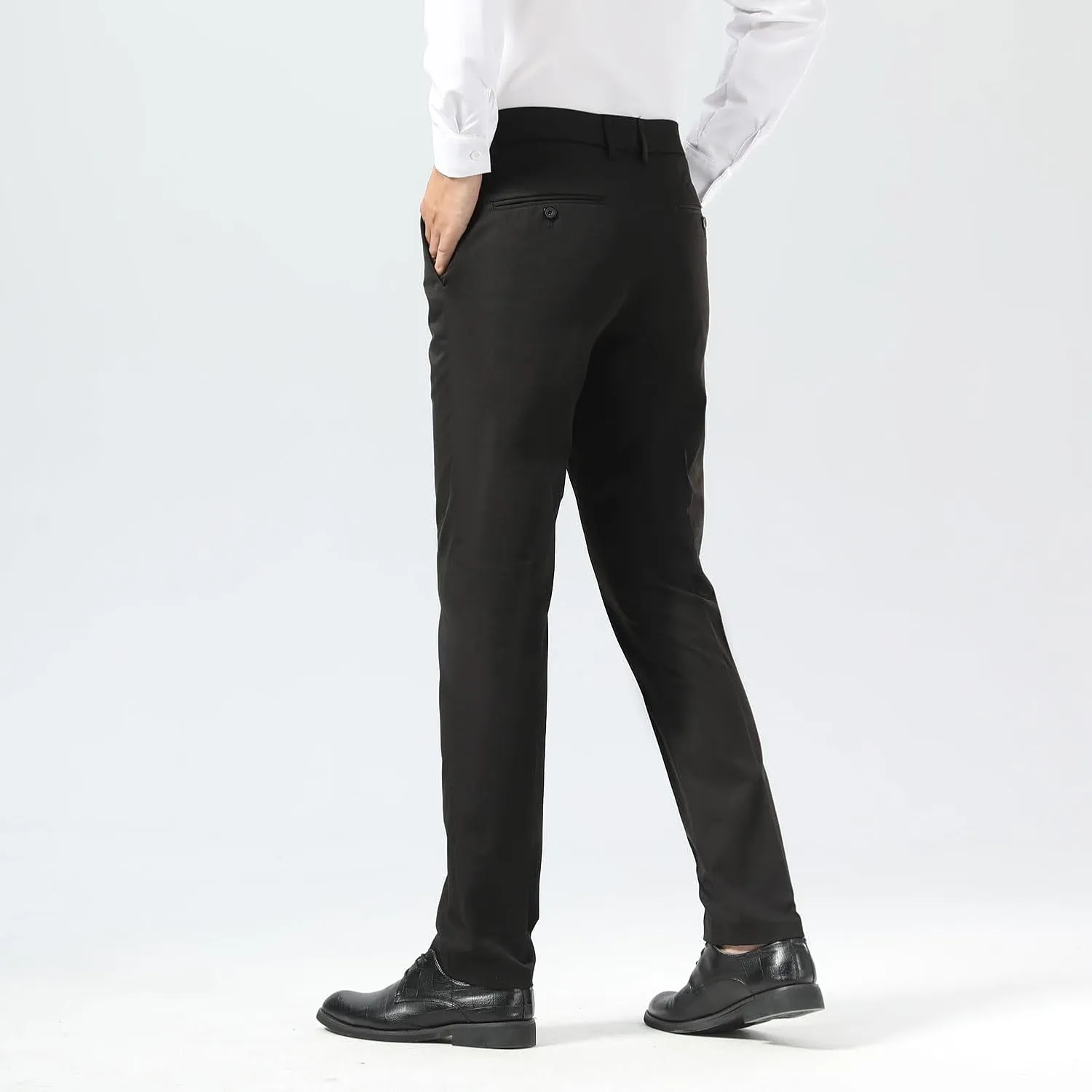 Plaid&Plain Men's Dress Pants Slim Fit Stretch Khaki Pants Wrinkle Free