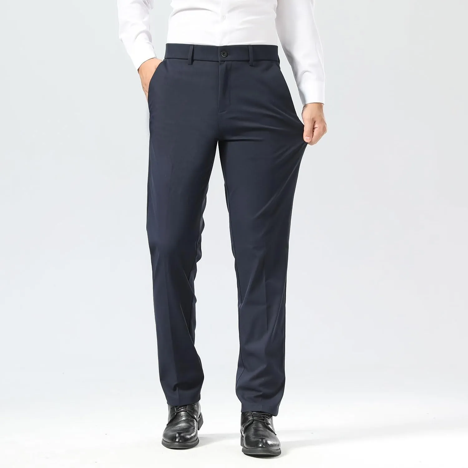 Plaid&Plain Men's Dress Pants Slim Fit Stretch Khaki Pants Wrinkle Free