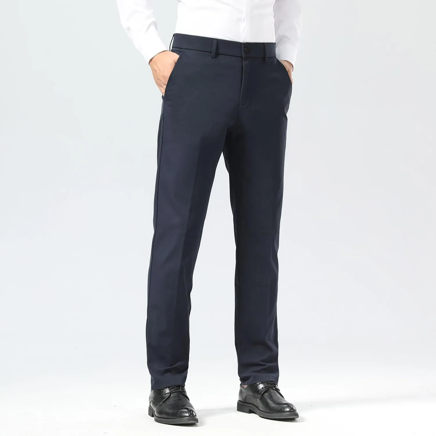 Plaid&Plain Men's Dress Pants Slim Fit Stretch Khaki Pants Wrinkle Free
