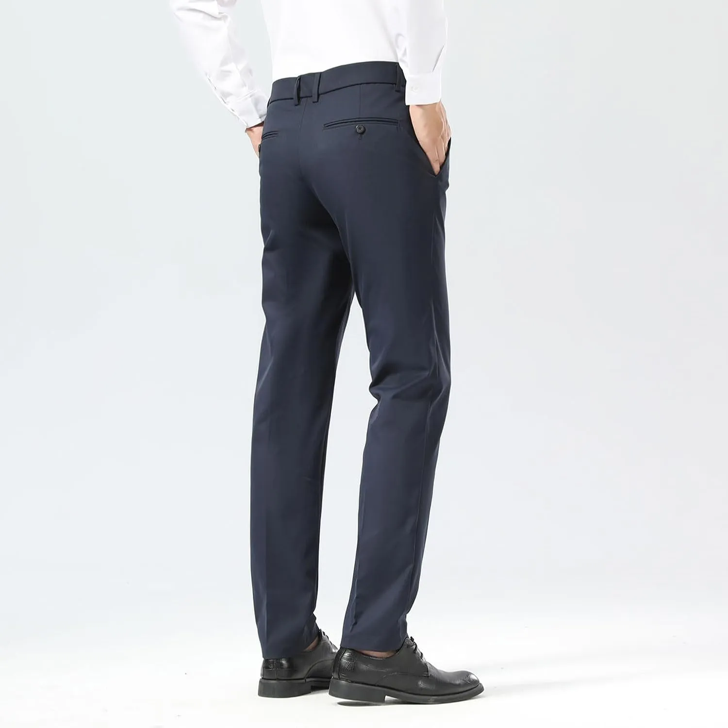 Plaid&Plain Men's Dress Pants Slim Fit Stretch Khaki Pants Wrinkle Free