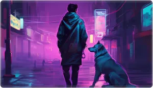 Playmat 24" x 14" Game Mats for MTG/TCG Cards, Commander Deck Gaming Desk Mat, Dog and Man