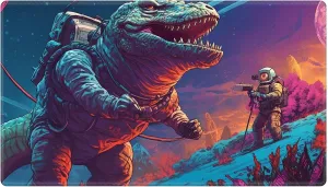 Playmat 24" x 14" Game Mats Tabletop Magic for MTG/TCG Cards, Trading Card Game Playing Stitched Play Mats Commander Deck Gaming Desk Mat Card Gameplay Mats, Dinosaur Exploring Planet