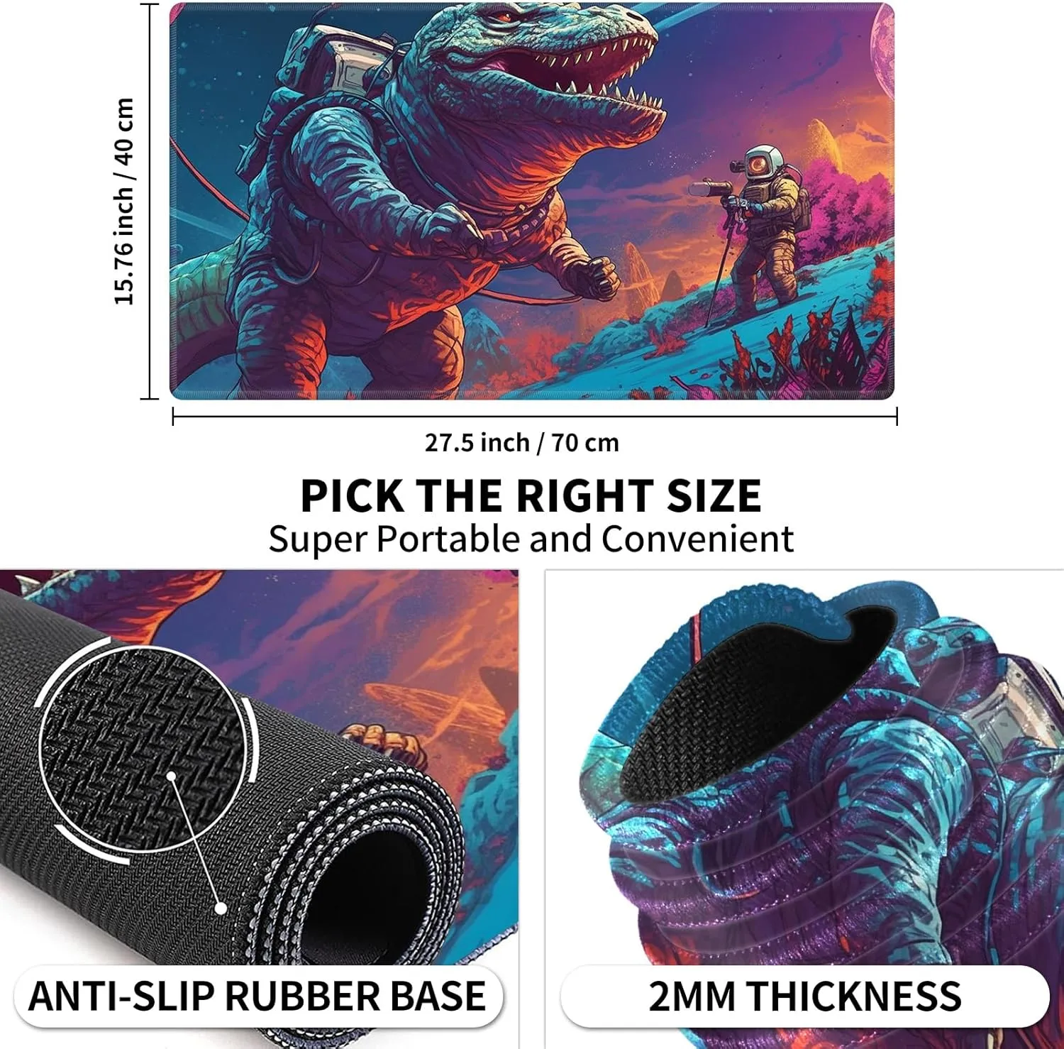 Playmat 24" x 14" Game Mats Tabletop Magic for MTG/TCG Cards, Trading Card Game Playing Stitched Play Mats Commander Deck Gaming Desk Mat Card Gameplay Mats, Dinosaur Exploring Planet