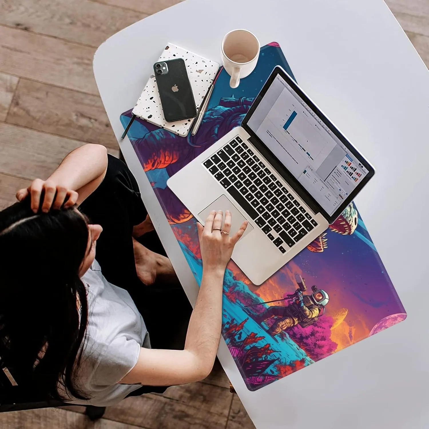 Playmat 24" x 14" Game Mats Tabletop Magic for MTG/TCG Cards, Trading Card Game Playing Stitched Play Mats Commander Deck Gaming Desk Mat Card Gameplay Mats, Dinosaur Exploring Planet