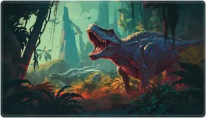 Playmat 24" x 14" Game Mats Tabletop Magic for MTG/TCG Cards, Trading Card Game Playing Stitched Play Mats Commander Deck Gaming Desk Mat Card Gameplay Mats, Jungle Dinosaur T-Rex