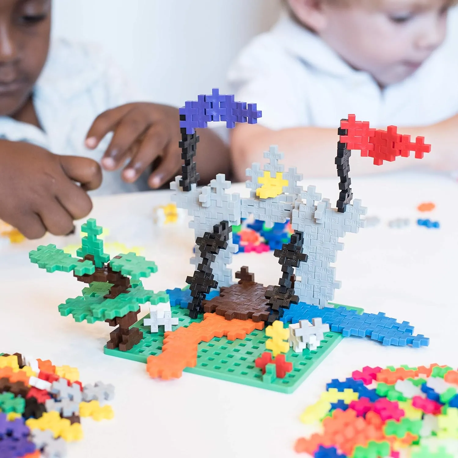 PLUS PLUS 240 Piece Interlocking Building Blocks for Kids, Open Ended Connecting Toys, STEM Bin Mini Manipulatives - Basic Mix Play Tube & Baseplate