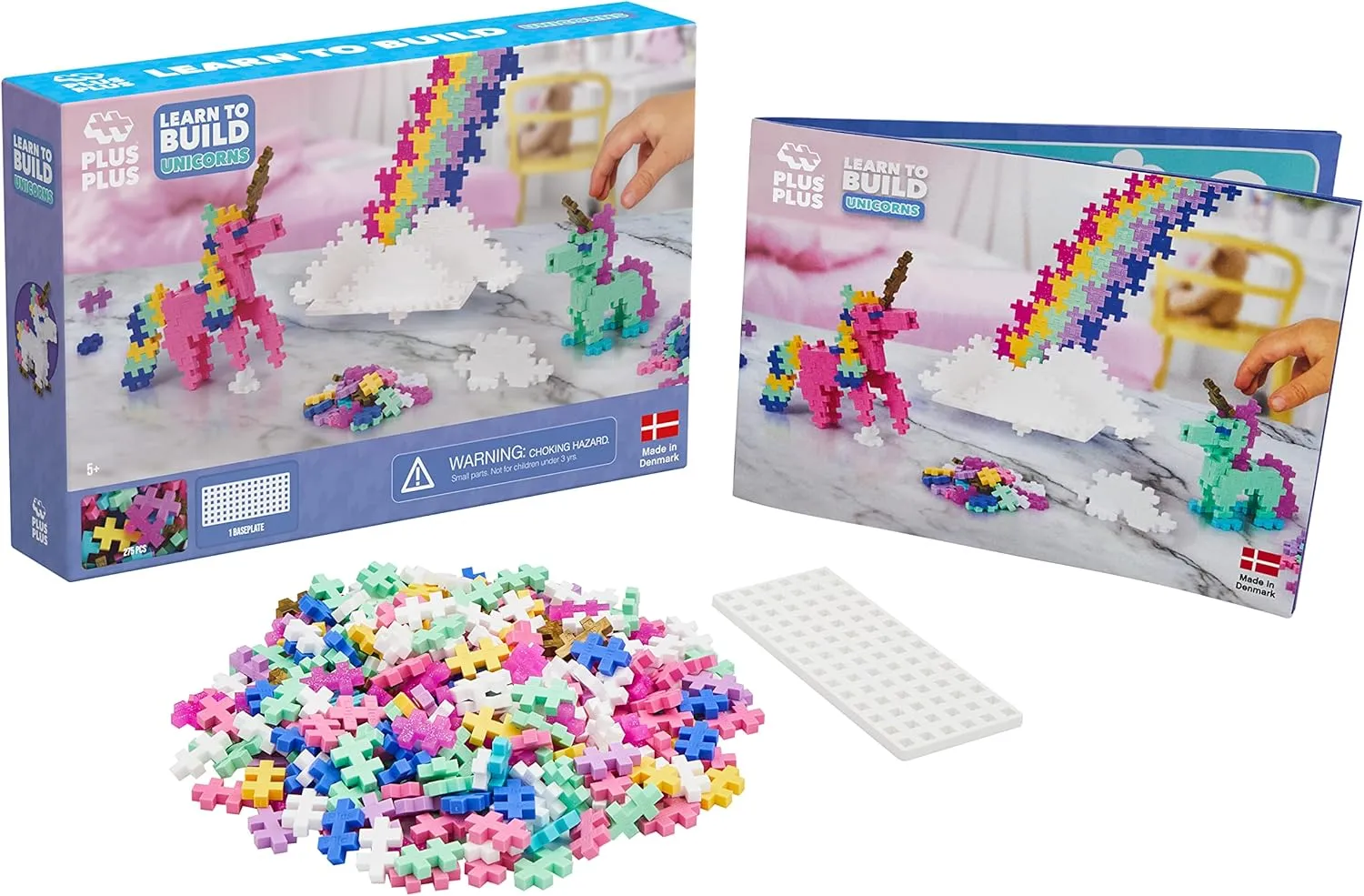 PLUS PLUS Learn to Build Set, Interlocking Mini Building Blocks, 3D Puzzle Construction Stem Toy for Kids - Unicorns, 275 Pieces