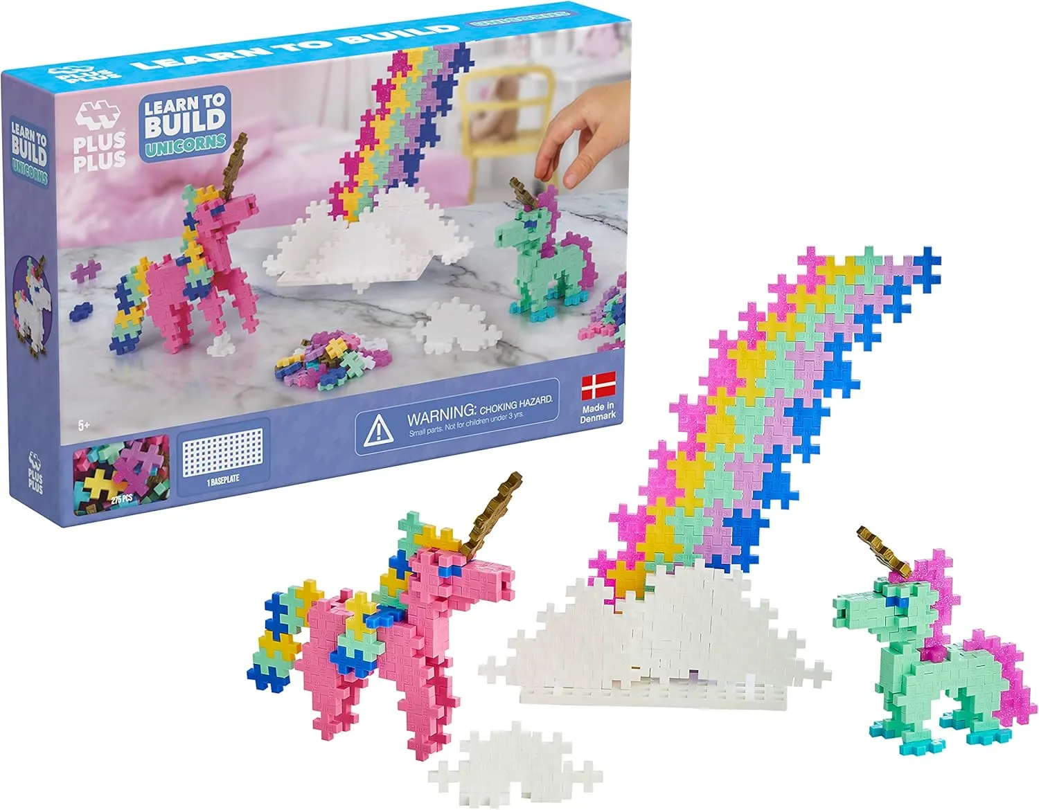 PLUS PLUS Learn to Build Set, Interlocking Mini Building Blocks, 3D Puzzle Construction Stem Toy for Kids - Unicorns, 275 Pieces