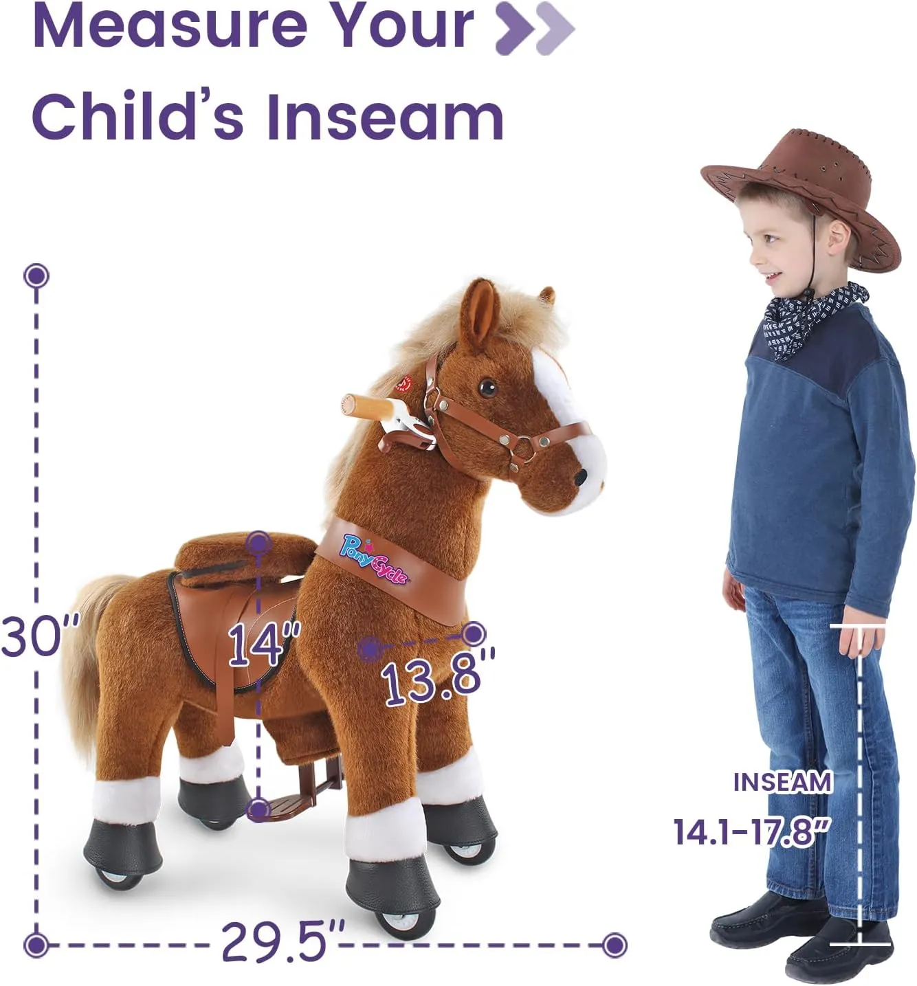 PonyCycle Ride on Horse Pony Ride on Toys for Boys Classic Model U (with Brake/ 30" Height/Size 3 Rocking Horse for Age 3-4) Riding Horse with Wheels Mechanical Walking Animal Plush Gifts Ux324