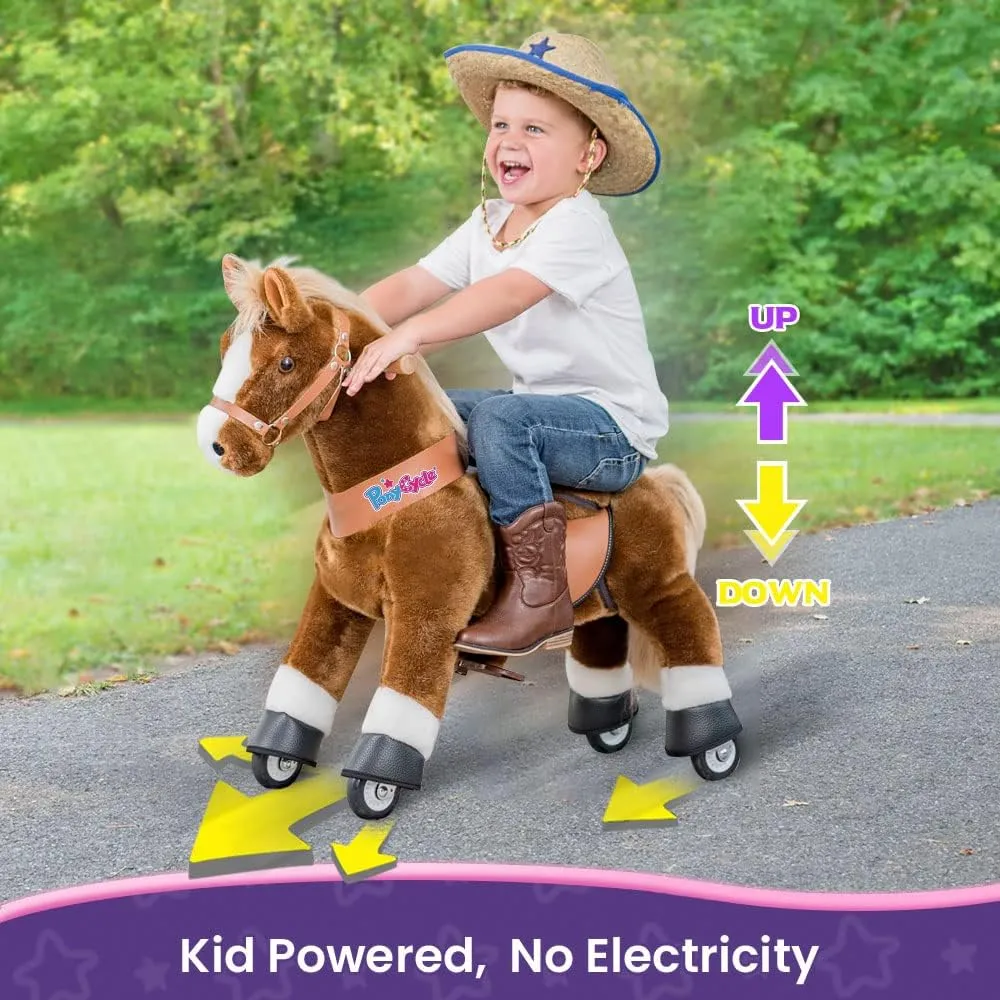 PonyCycle Ride on Horse Pony Ride on Toys for Boys Classic Model U (with Brake/ 30" Height/Size 3 Rocking Horse for Age 3-4) Riding Horse with Wheels Mechanical Walking Animal Plush Gifts Ux324