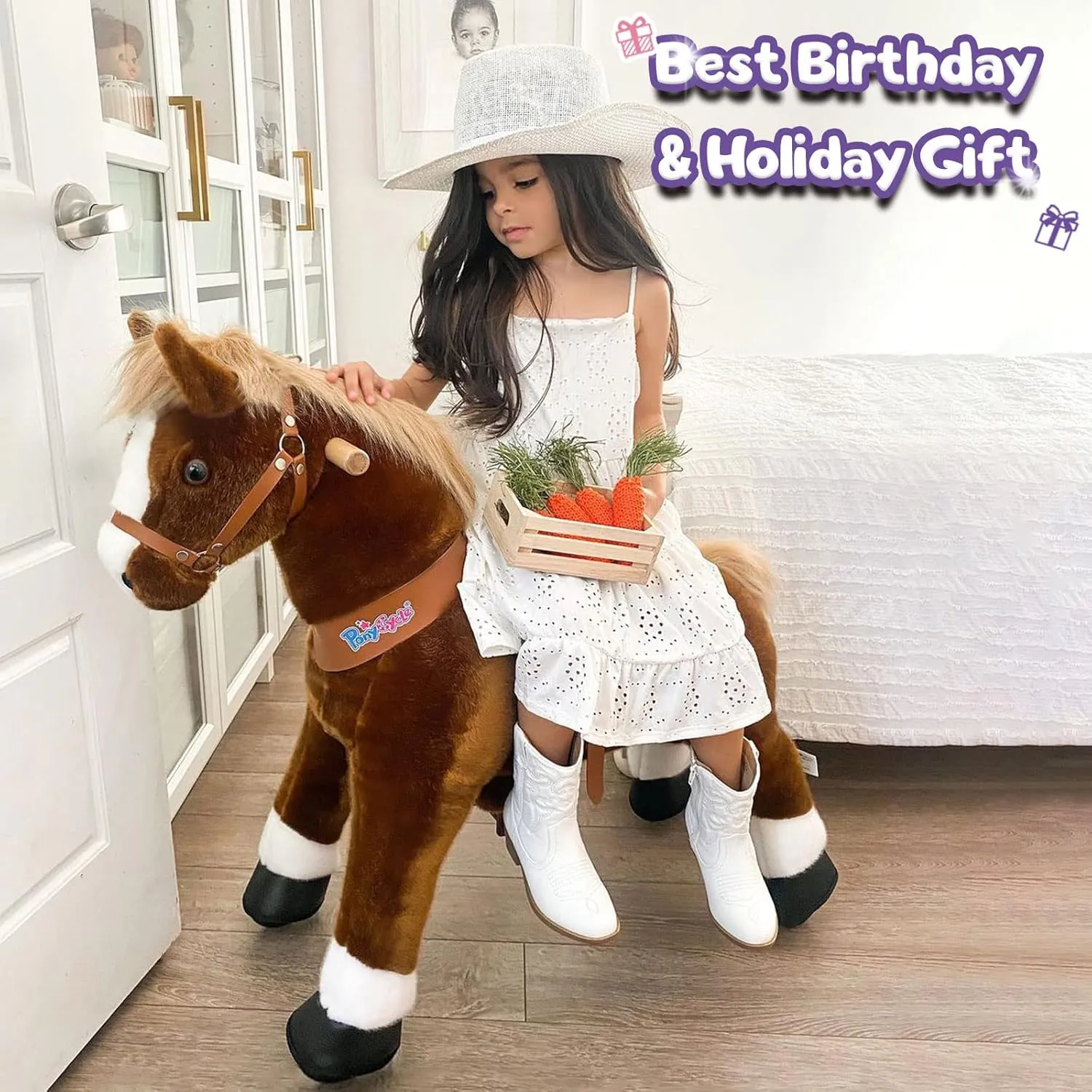 PonyCycle Ride on Horse Pony Ride on Toys for Boys Classic Model U (with Brake/ 30" Height/Size 3 Rocking Horse for Age 3-4) Riding Horse with Wheels Mechanical Walking Animal Plush Gifts Ux324