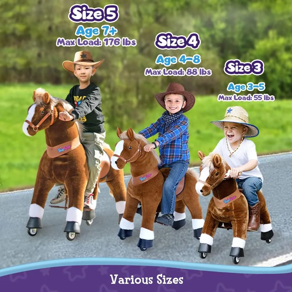 PonyCycle Riding Horse Toy with Brake, Sound Mechanical Pony Classic Model U Brown Giddy up Pony Plush Walking Animal Size 3 for Age 3-4 Years - Ux324