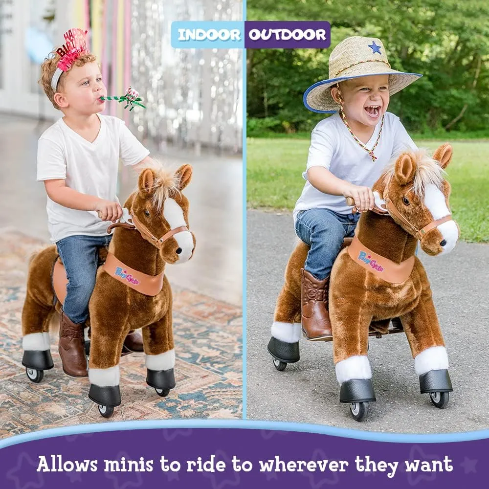 PonyCycle Riding Horse Toy with Brake, Sound Mechanical Pony Classic Model U Brown Giddy up Pony Plush Walking Animal Size 3 for Age 3-4 Years - Ux324