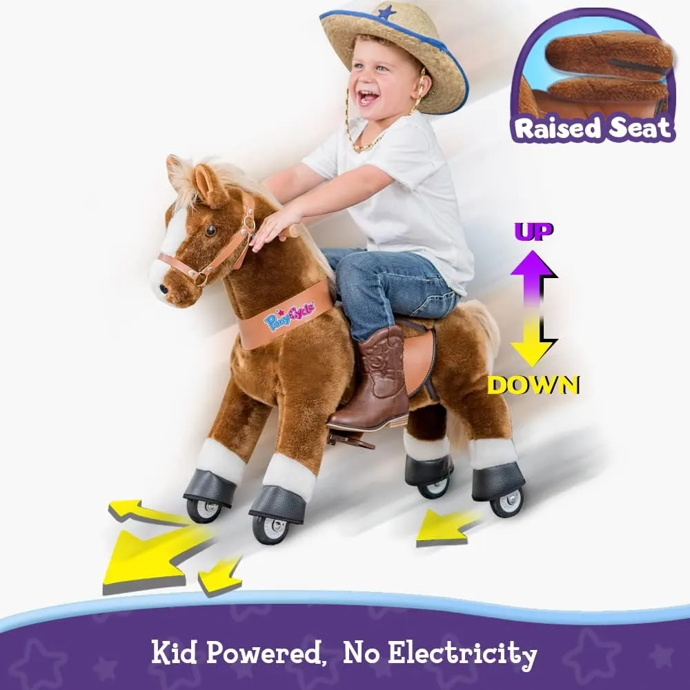 PonyCycle Riding Horse Toy with Brake, Sound Mechanical Pony Classic Model U Brown Giddy up Pony Plush Walking Animal Size 3 for Age 3-4 Years - Ux324