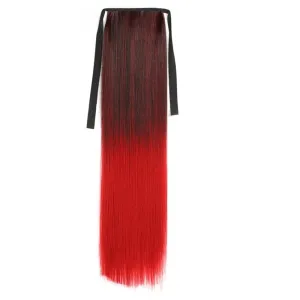 Ponytail Extension, Synthetic Ponytails Rainbow Colorful Hair Extension Ribbon Drawstring Straight Ponytail Cosplay Hairpiece Hair Extensions(Brown gradient bright red)