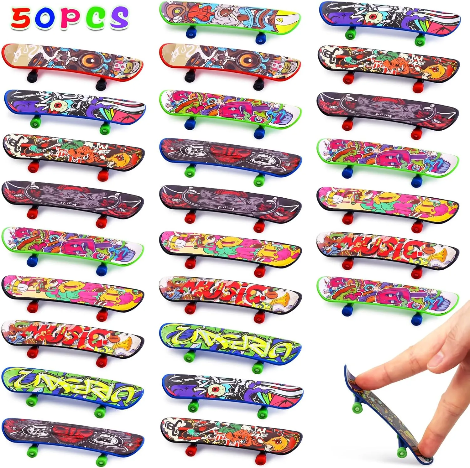 POPLAY 50PCS Mini Finger Skateboards, Finger Boards Toy Mini Skateboard for Kids Party Favors, Birthday Goodie Bag Stuffers, Classroom Prizes Exchange Gifts