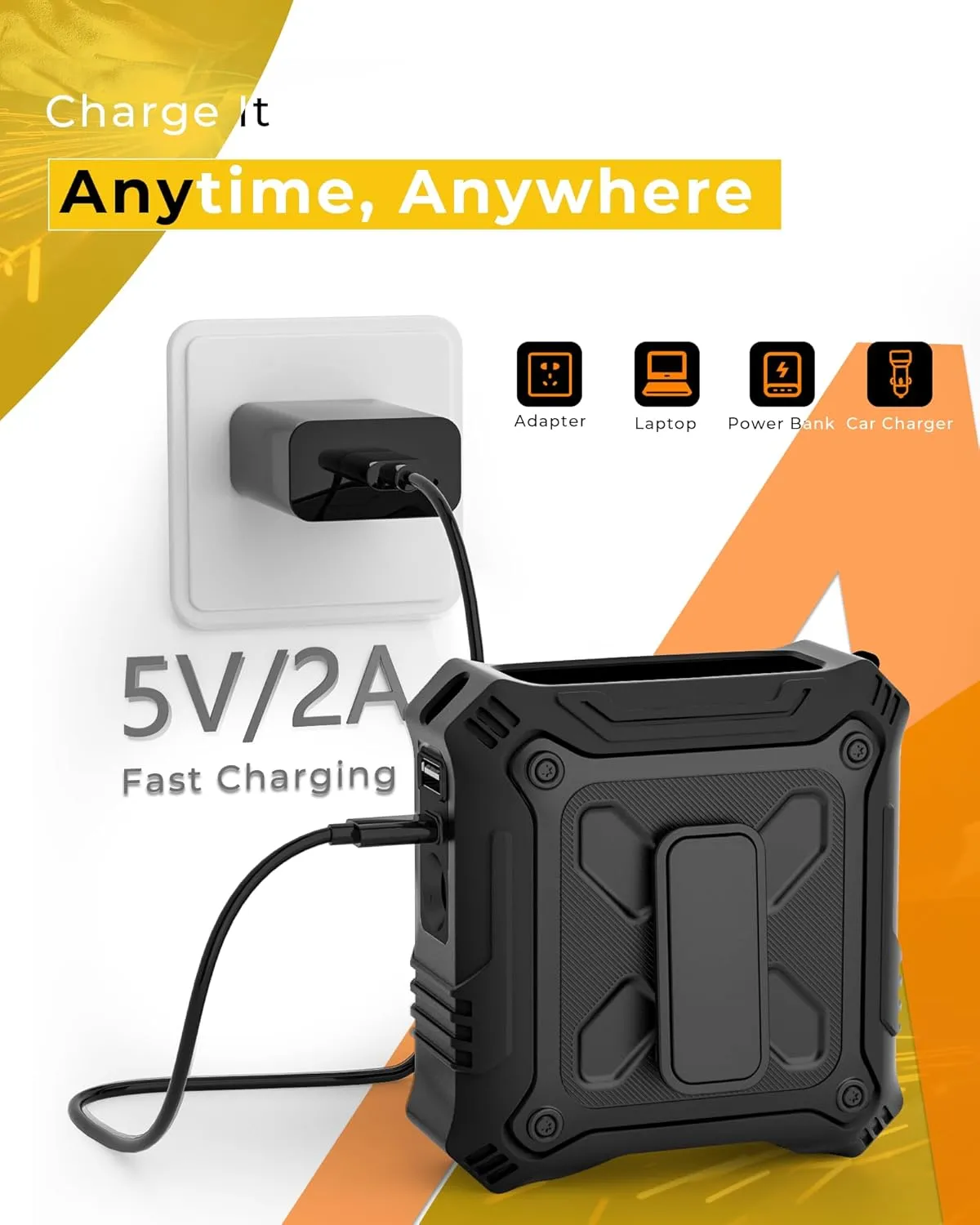 Portable Fan with 5-Speed Settings, Dual-Sided Clip on Wearable Belt Waist Fan for 8000mAh, 2 Settings including Flashlight,Travel Essential for Outdoor Camping as Power Bank