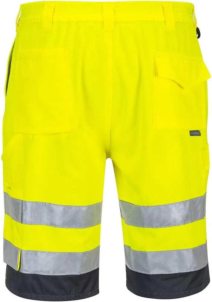 Portwest Hi-Vis P/C Shorts Cargo Visibility Reflective Summer Cool Work Wear Pants ANSI E