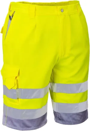 Portwest Hi-Vis P/C Shorts Cargo Visibility Reflective Summer Cool Work Wear Pants ANSI E