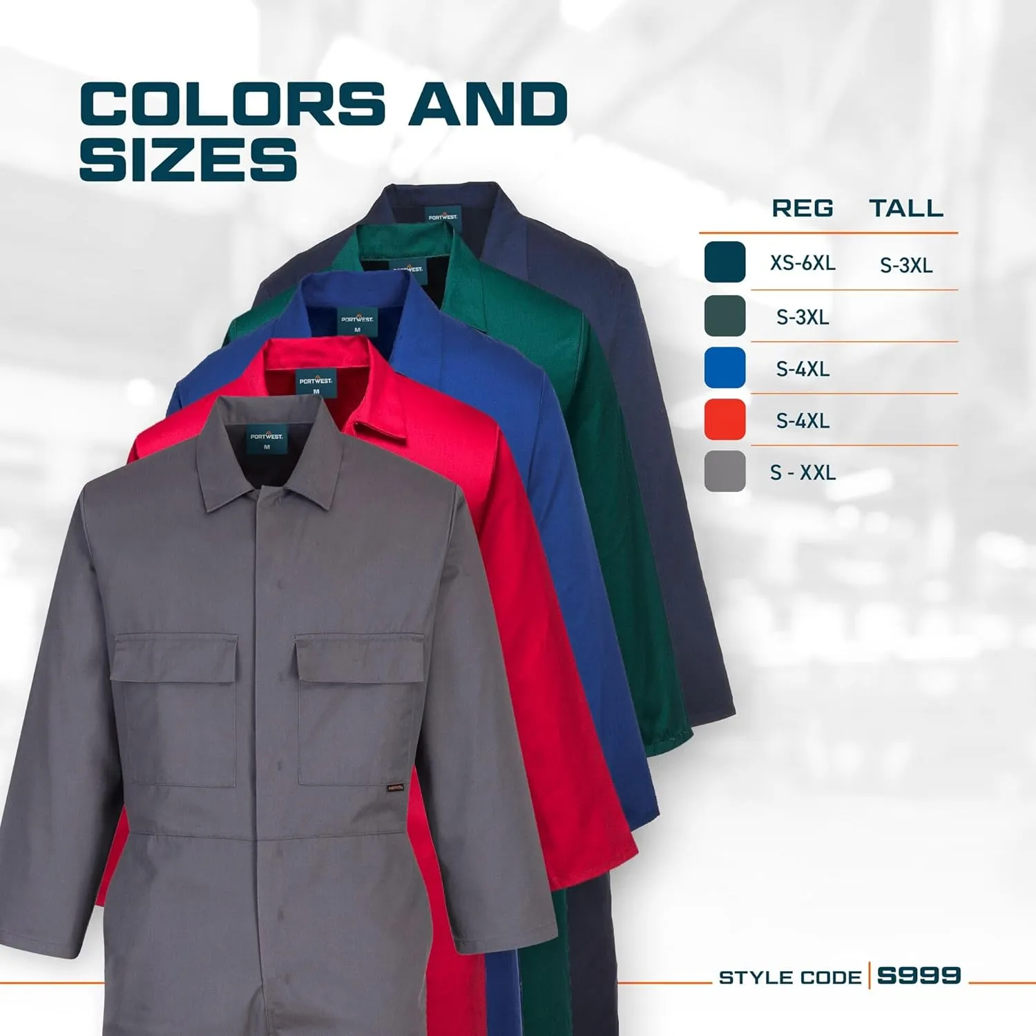 Portwest S999 Euro Polycotton Multipocket Work Coverall with Front Snap Closure, Navy, 6XL