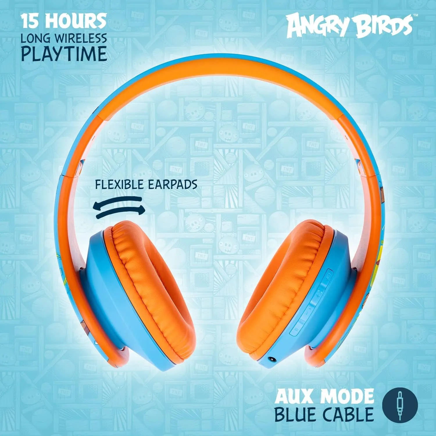 PowerLocus Kids Headphones Angry Birds Edition, Wireless Kids Headphones, 85dB Volume Limited, Foldable with Case, Wired and Micro SD Mode, Built-in Mic for Phone/iPad/School