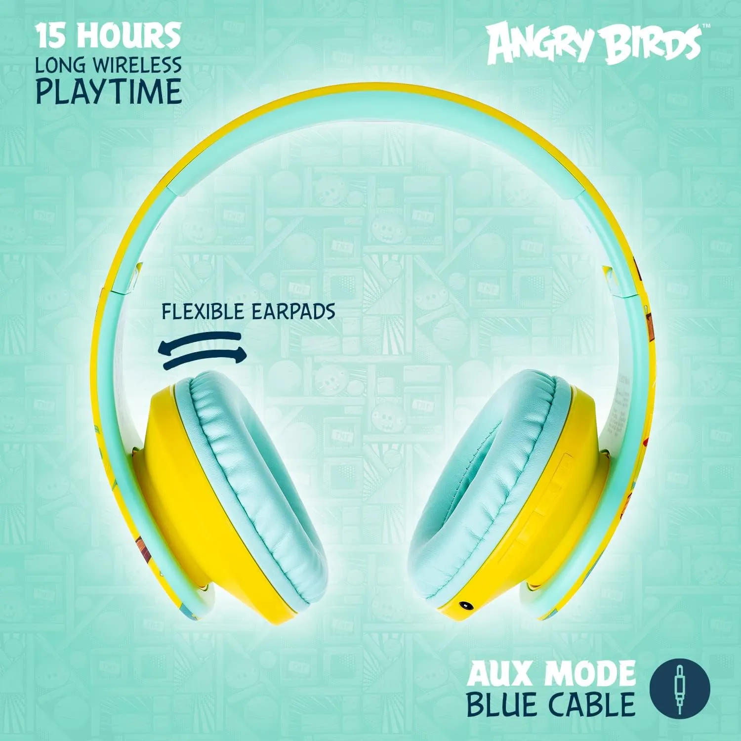 PowerLocus Kids Headphones Angry Birds Edition, Wireless Kids Headphones, 85dB Volume Limited, Foldable with Case, Wired and Micro SD Mode, Built-in Mic for Phone/iPad/School