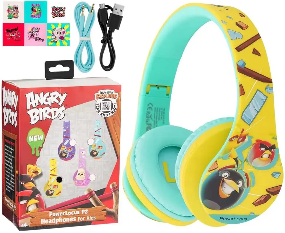 PowerLocus Kids Headphones Angry Birds Edition, Wireless Kids Headphones, 85dB Volume Limited, Foldable with Case, Wired and Micro SD Mode, Built-in Mic for Phone/iPad/School