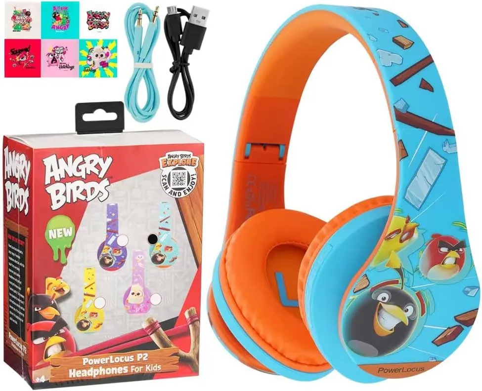 PowerLocus Kids Headphones Angry Birds Edition, Wireless Kids Headphones, 85dB Volume Limited, Foldable with Case, Wired and Micro SD Mode, Built-in Mic for Phone/iPad/School