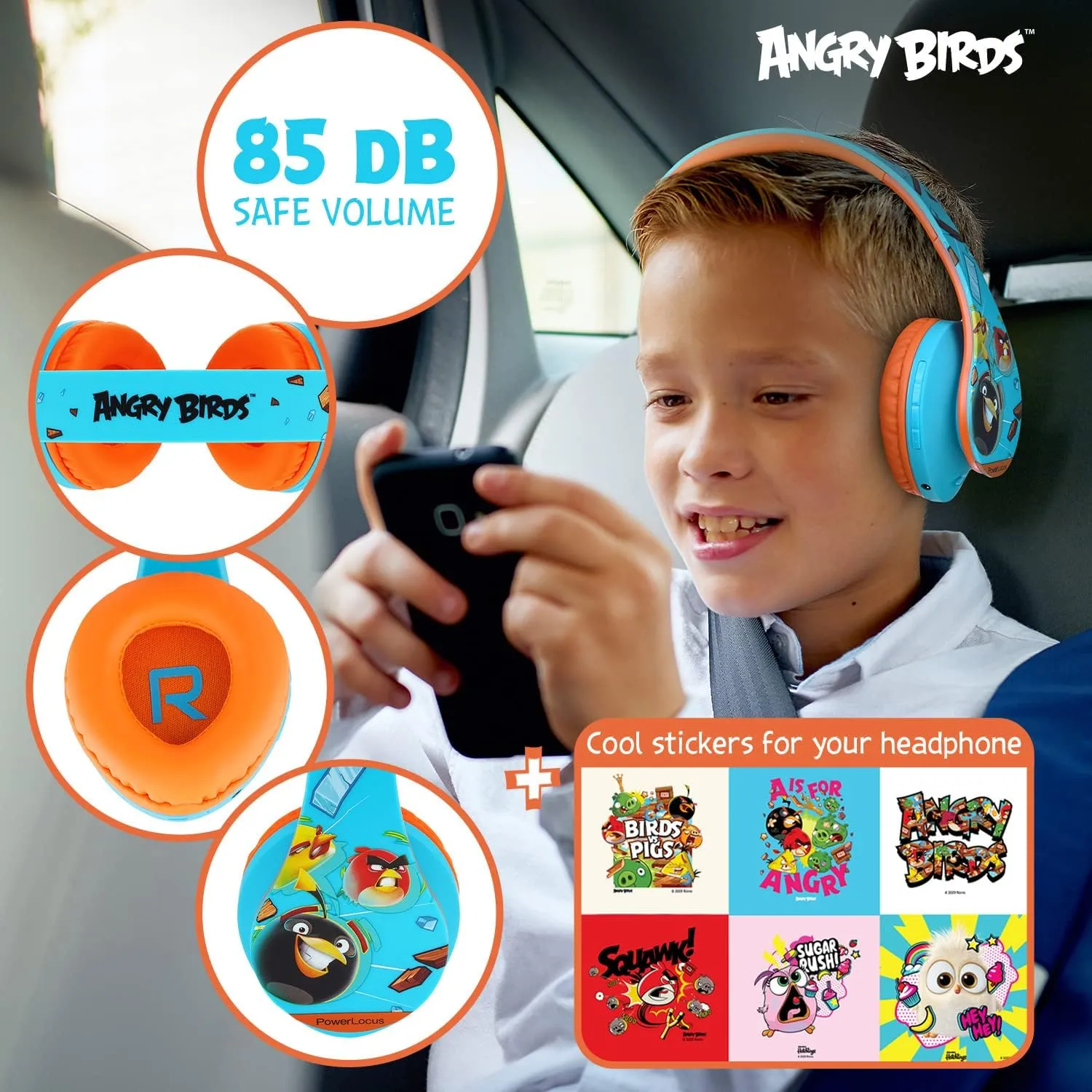 PowerLocus Kids Headphones Angry Birds Edition, Wireless Kids Headphones, 85dB Volume Limited, Foldable with Case, Wired and Micro SD Mode, Built-in Mic for Phone/iPad/School