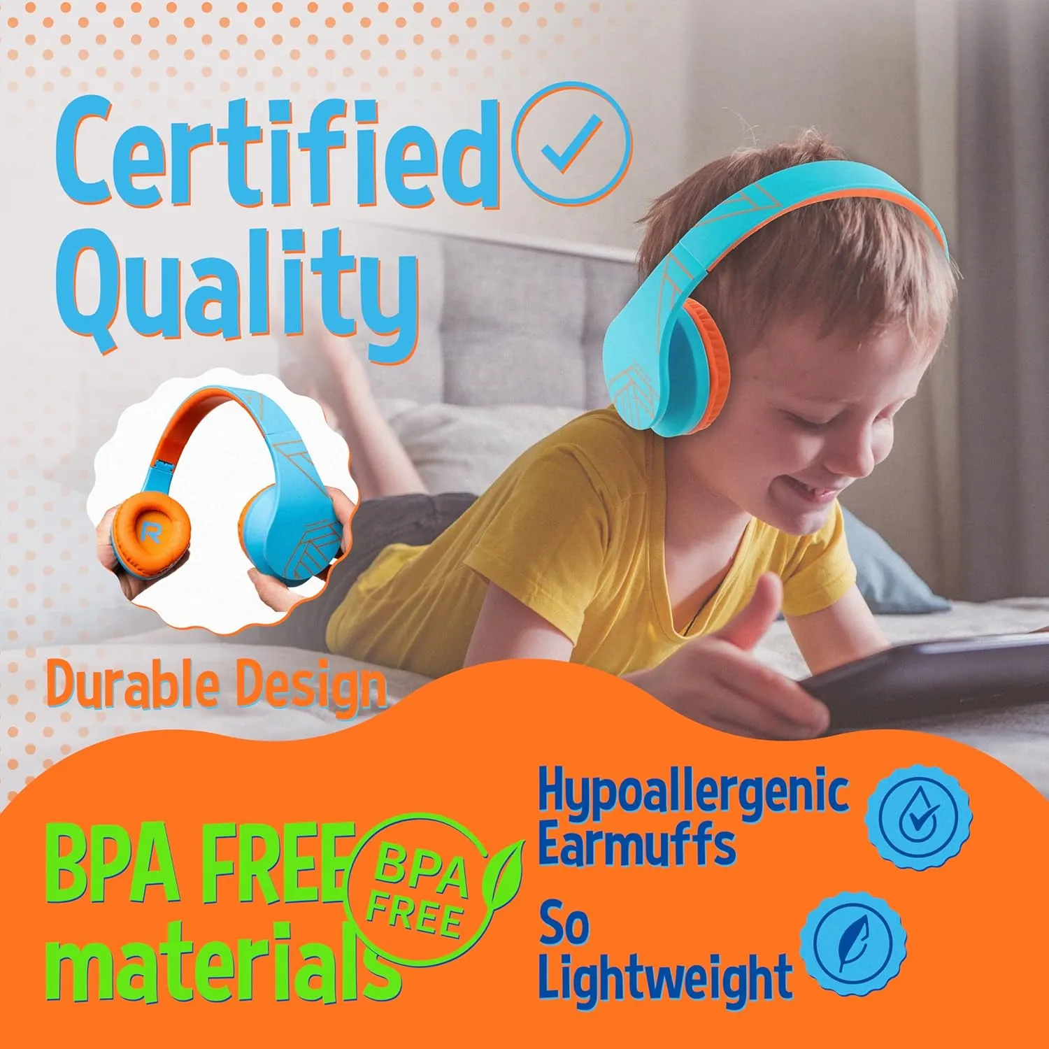 PowerLocus Kids Headphones Over-Ear, Bluetooth Wireless Headphones for Kids,with Microphone, Safe 85DB Volume Limited, Foldable with Carry Case, Audio Cable, Micro SD mode for Online Classes,PC,Phones