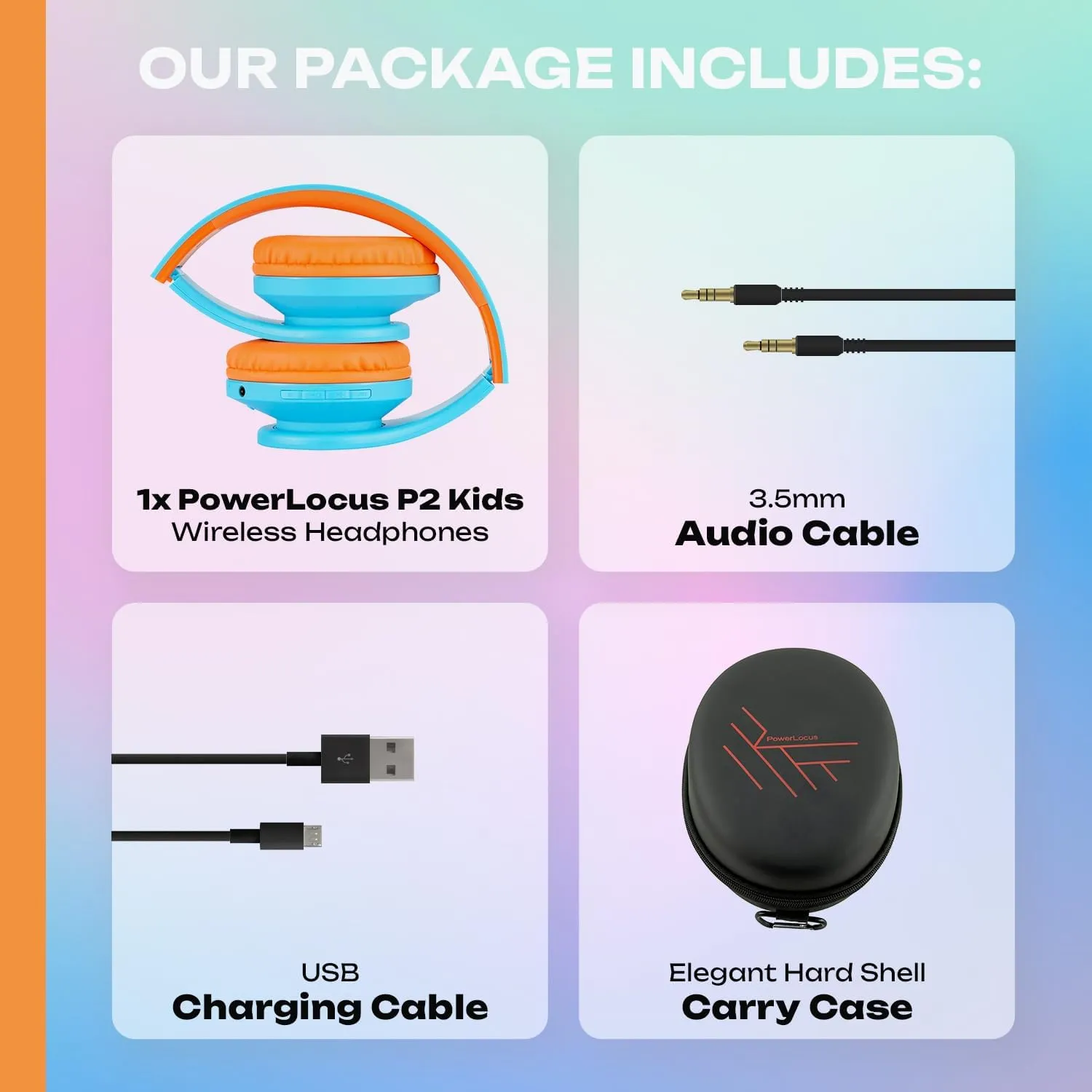 PowerLocus Kids Headphones Over-Ear, Bluetooth Wireless Headphones for Kids,with Microphone, Safe 85DB Volume Limited, Foldable with Carry Case, Audio Cable, Micro SD mode for Online Classes,PC,Phones