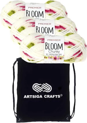 Premier Yarns Bloom Chunky Baby's Breath 1114-17 (3-Pack) Same Dyelot Chunky Bulky #5 Soft Knitting Yarn 100% Acrylic with Project Bag