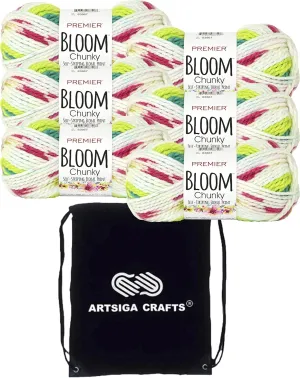Premier Yarns Bloom Chunky Cactus Bloom 1114-09 (6-Skeins - Same Dye Lot) Chunky Bulky #5 Acrylic Yarn for Crocheting and Knitting with Project Bag