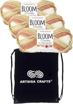 Premier Yarns Bloom Chunky Chrysanthemum 1114-08 (3-Pack) Same Dyelot Chunky Bulky #5 Soft Knitting Yarn 100% Acrylic with Project Bag