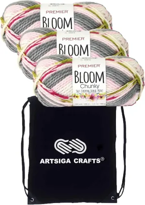 Premier Yarns Bloom Chunky Dahlia 1114-15 (3-Pack) Same Dyelot Chunky Bulky #5 Soft Knitting Yarn 100% Acrylic with Project Bag