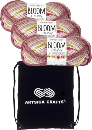 Premier Yarns Bloom Chunky Orchid 1114-12 (3-Pack) Same Dyelot Chunky Bulky #5 Soft Knitting Yarn 100% Acrylic with Project Bag